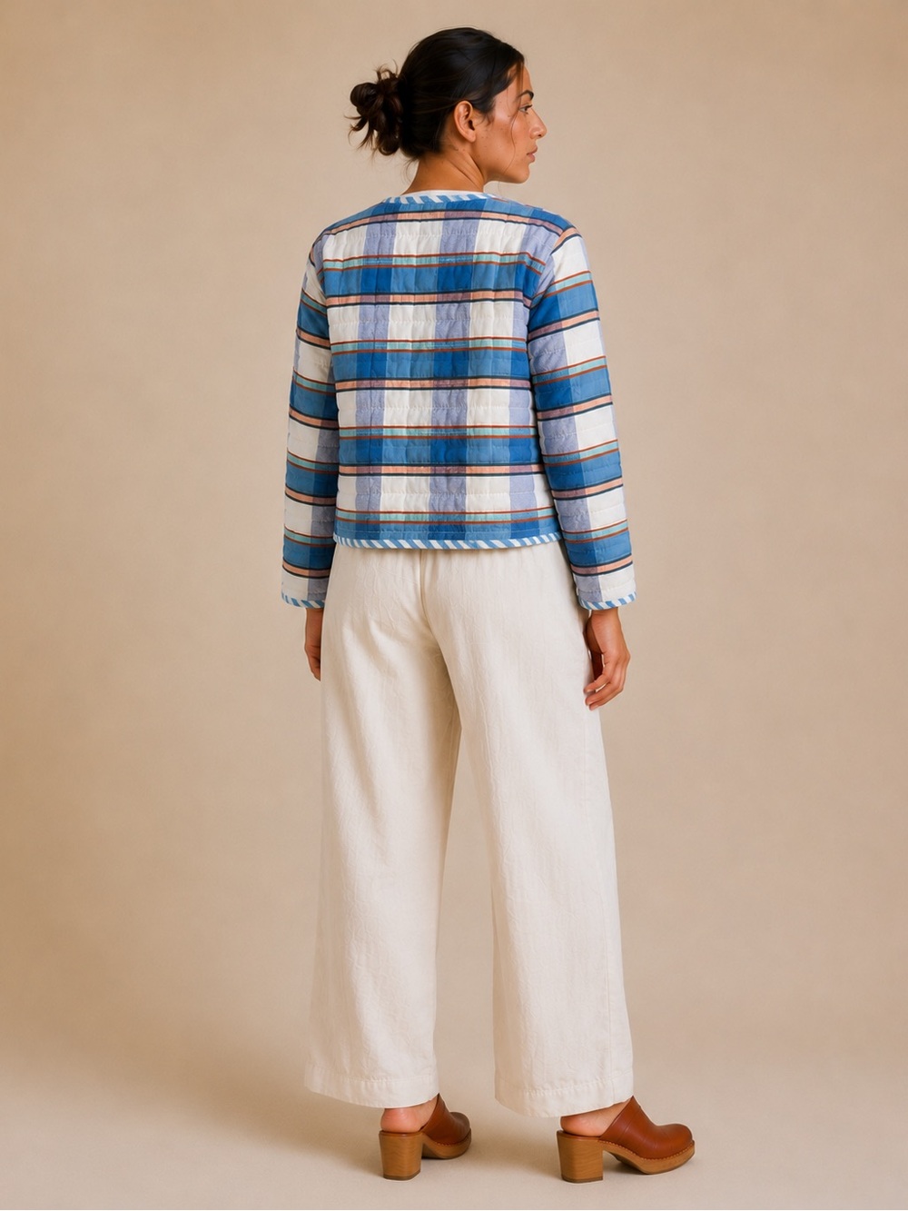Ace & Jig Quilt Jacket Blue & White Striped Open Front Medium - Picture 3 of 13